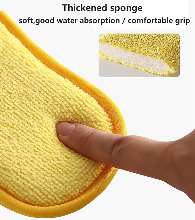 5 Pack Heavy Duty Dish Sponge for Kitchen, Zero Scratch Microfiber Dish Scrubber,Reuseable Dish Washing Sponges for Dishes pots Sink Pans Utensil Cleaning,Scouring Pads Non Scratch for Dishes