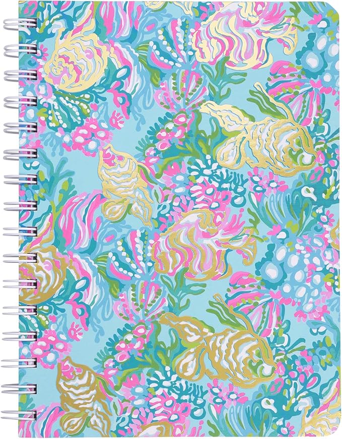 Lilly Pulitzer Blue/Gold Hardcover Mini Spiral Notebook, 8.25" x 6.5" Small Journal with 160 College Ruled Pages, Aqua La Vista