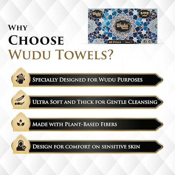 Wudu Towel After Ablution – 60 Count (Pack of 1) – Biodegradable Cloth-Based Dry Towels – Islamic Prayer Accessory for Home, Mosques, Travel – Pairs with Prayer Beads, Mats & Qibla Compass