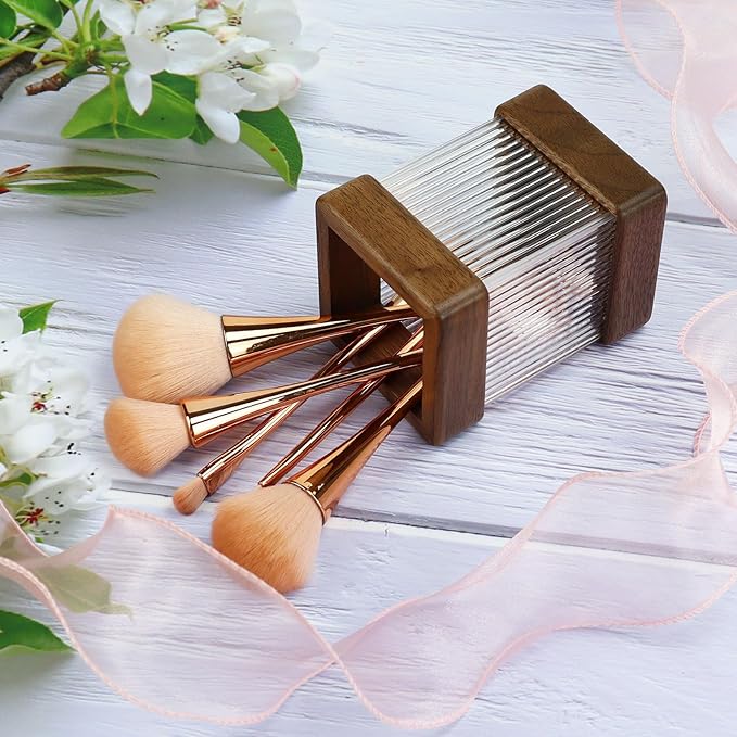 MultiBey Walnut Wooden Pencil Holder, Clear Acrylic Wood Pen Holder, Black Walnut Desktop Pencil Cup Stand Wood Desk Accessory Organizer for School Office Home Supplies