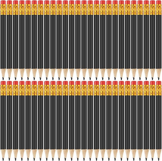 50 Pcs 4 Inch Mini Golf Pencils with Erasers Bulk Pack of Wooden Pencils for Parties Weddings School and Offices (Black)