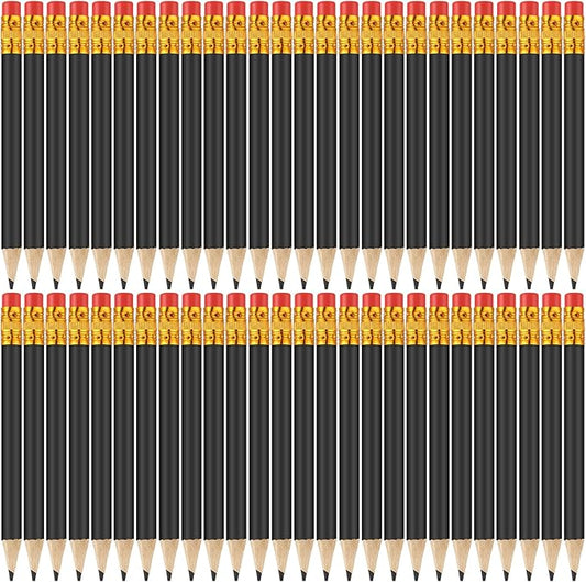 50 Pcs 4 Inch Mini Golf Pencils with Erasers Bulk Pack of Wooden Pencils for Parties Weddings School and Offices (Black)