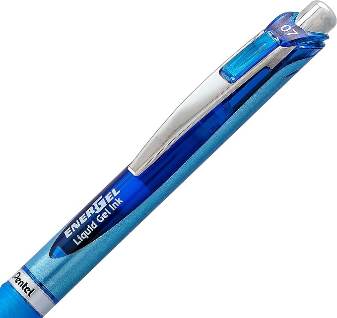 Pentel EnerGel RTX Retractable Premium Liquid Gel Pen, (0.7mm) Needle Tip, Ultra Smooth, Medium Line, Blue Ink 10 Pack