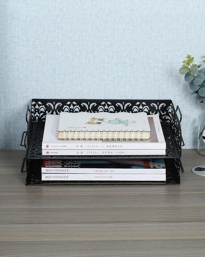 EasyPAG Paper Organizer for Desk 2 Tier Stackable Paper Tray for A4 Legal Size Folders Metal File Storage Desktop Organizer for Home Office School Teacher, Black