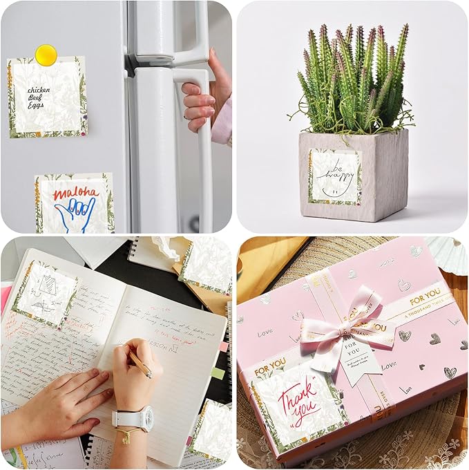 Sticky Notes, 2 Pads, 3x3 inches, Cute Colorful Fun Self-Stick Note Pads, Easy Post, Strong Adhesive Notepad Wildflower Drawing
