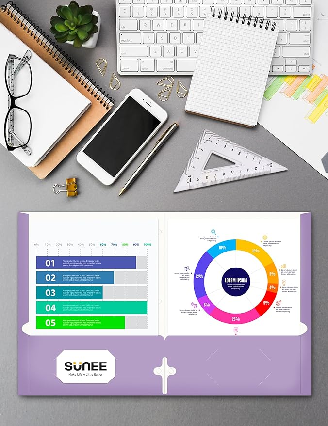 SUNEE Folders with Pockets 3 Hole Punched(50 Pack, Pastel Colors), 2 Pocket Folders Fit Letter Size Paper, Paper File Folder for School Office Home Business