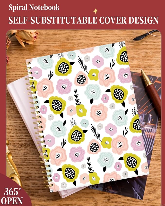 Spiral Journal Notebook for Women,A5 College Ruled Notebooks 6"x 8.4", 120 Pages Lined Journal with Premium Thick Paper,Perfect for School Office Home Gifts(colorful flower plants)