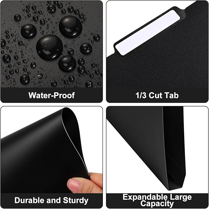 48 Pack Colored Plastic File Folders with Tabs and Sticky Labels Sturdy 1/3 Cut Tab Manila File Folders Letter Size 8. 5 x 11 Inch for Office Home Supplies Organizer Documents(Black)
