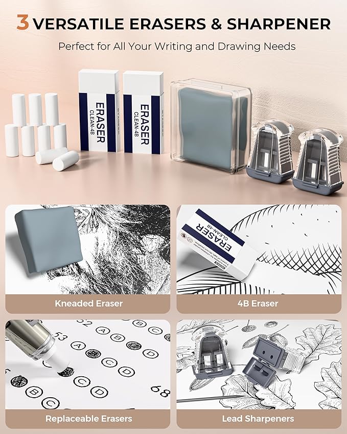 30PCS Mechanical Pencil Set with Leather Bag, Drawing Pencils 0.5, 0.7, 0.9MM & 3PCS 2MM Sketching Pencil with 464PCS Leads (6B 4B 2B HB 2H 4H Color) for Artist Drafting Drawing Writing