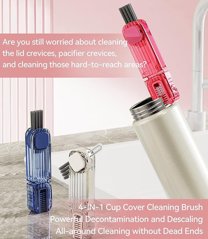 VIDONIO 4 in 1 Cup Lid Gap Cleaning Brush, Multifunctional Insulation Bottle Cleaning Tools, Mutipurpose Tiny Silicone Cup Holder Cleaner, Home Kitchen Cleaning Tools