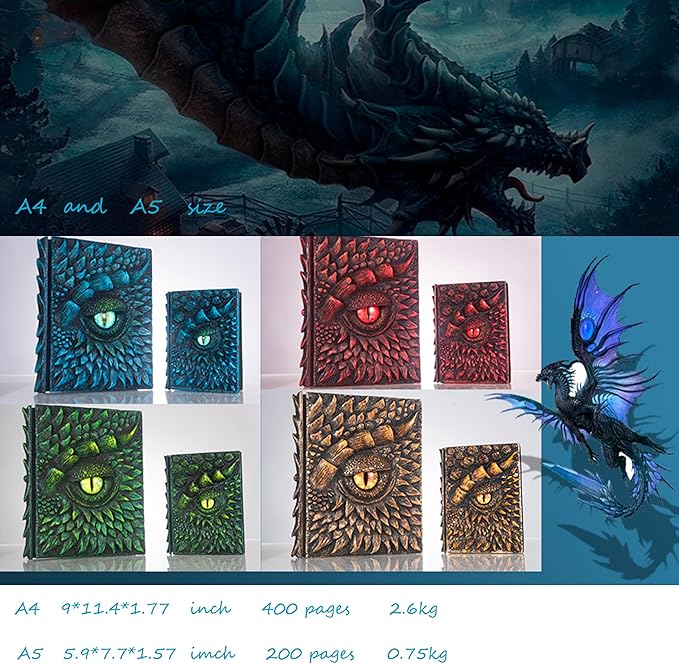3D Dragon Eye Embossed Journal,Resin Engraving Notebook,Dnd notebook for Dragon Lovers ，Blank Paper,Hardcover Travel Notepad for Writing,Sketchbook,Collection,Gift,Decoration A4 and A5 Size (A5-Glod)