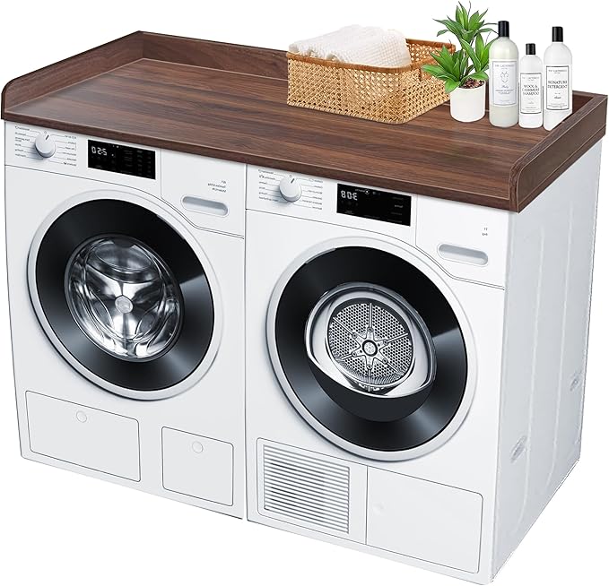 Royxen Laundry Countertop Solid Wood, Countertop for All Front-loaded Washing Machine and Dryer, Extra Room for Laundry Room, Walnut Color
