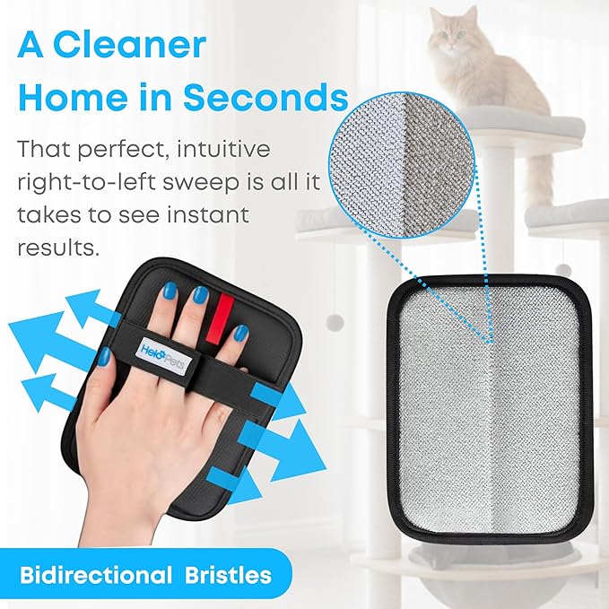 HELO PETS Reusable Pet Hair Remover Glove – Electrostatic Fur Removal for Cats & Dogs, Cleans Couch, Furniture & Clothing Fast – Wash, Dry & Use Again - Gentle with Soft Fabrics.