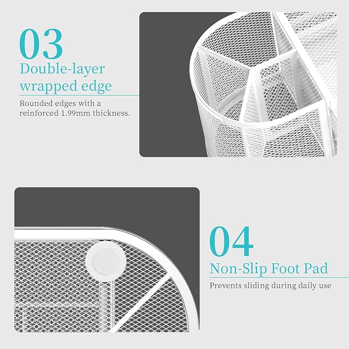 SUPEASY Mesh Desk Organizer, Desk Organizers and Accessories, Pen Holder with Drawers, Pencil Holder for Desk with 2 Drawer for Office Supplies, White