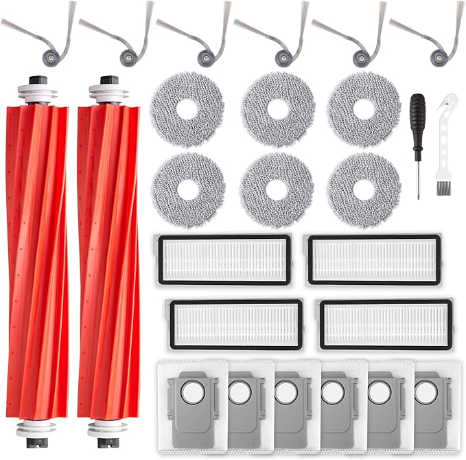EOVWAEO 26 Pack Accessories for Roborock QV 35A / QV 35S Vacuum Robot, Replacement Accessories 2 Main Brush 6 Mop Pads 6 Dust Bags 6 Sidebrush 4 Filter 1 Cleaning Brush 1 Screwdriver