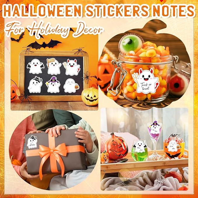 24 Pads Halloween Sticky Notes, Cute Boo Ghost Post It Notes 6 Designs, Halloween Memo Notepads for School Office Students Teachers Gift Supplies