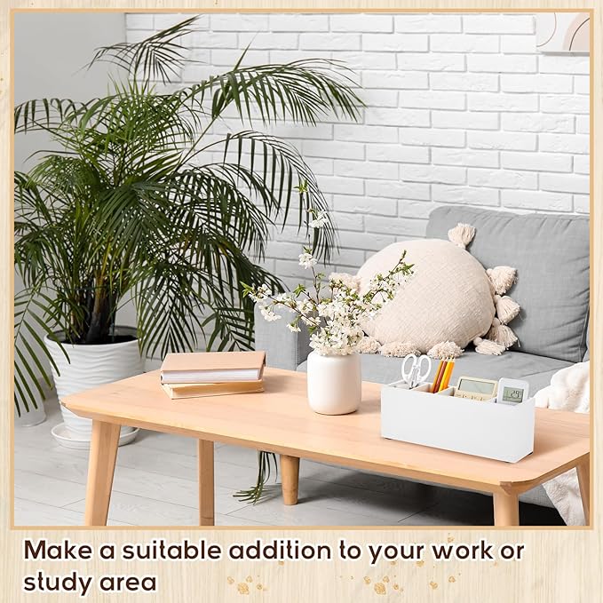 Jetec Wooden Pencil Holder 5 Compartments for Desk Adjustable Pen Holder Wood Office Desk Organizers and Accessories Makeup Brush Organizer for Pen, Home, Office and Art Supplies (White)