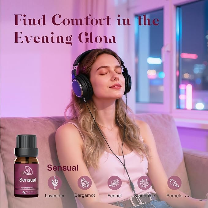 ASAKUKI Essential Oils, Essential Oil Blends Set for Diffusers, Humidifiers, Candle Making, Aromatherapy-Breathe, Uplift, Sensual, Rest, Unwind, Balance, 6 * 10ml