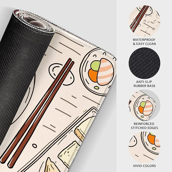 Japanese Ramen Large Gaming Mouse Pad 31.5"x15.7"｜Illustrated Food Pattern XXL Desk Mat, Non-Slip Rubber Base & Stitched Edges - Extended Waterproof Mousepad for PC/Laptop/Office/Home Decor