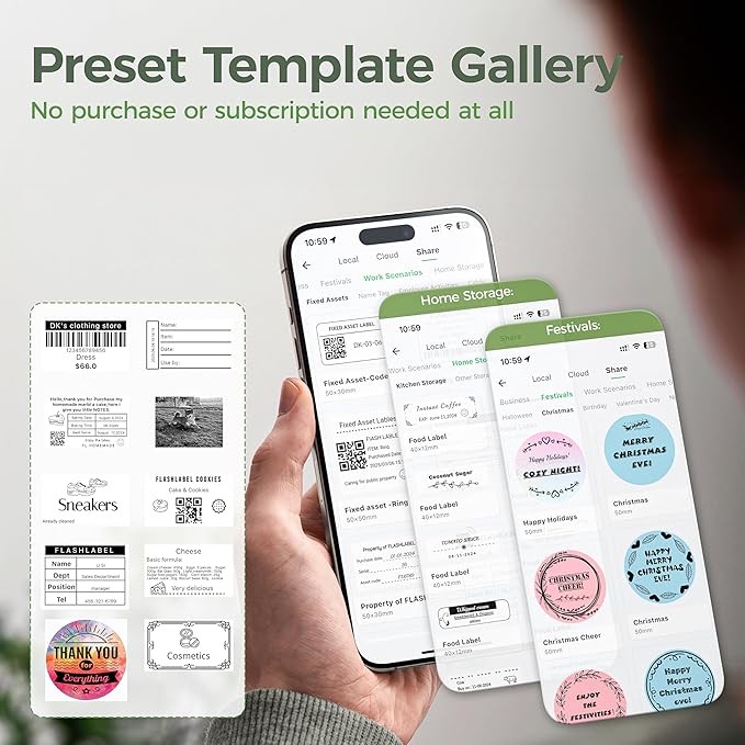 Joysea D2 Label Maker Machine with Tape, Thermal Label Printer with Multiple Templates for Office Organization, Home, Small Business, Includes 1 Roll 2" x 1.18" Adhesive Labels, Green