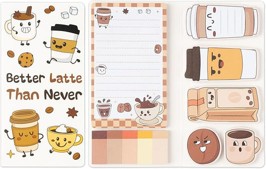 B1ykin Sticky Notes Set, Cartoon Theme Cute Self-Stick Notes Pad Teacher Appreciation Gifts, Self-Adhesive Writing Memo Pages Sticky to Do Notepad Thank You Gift for School Classroom (Latte Coffee)