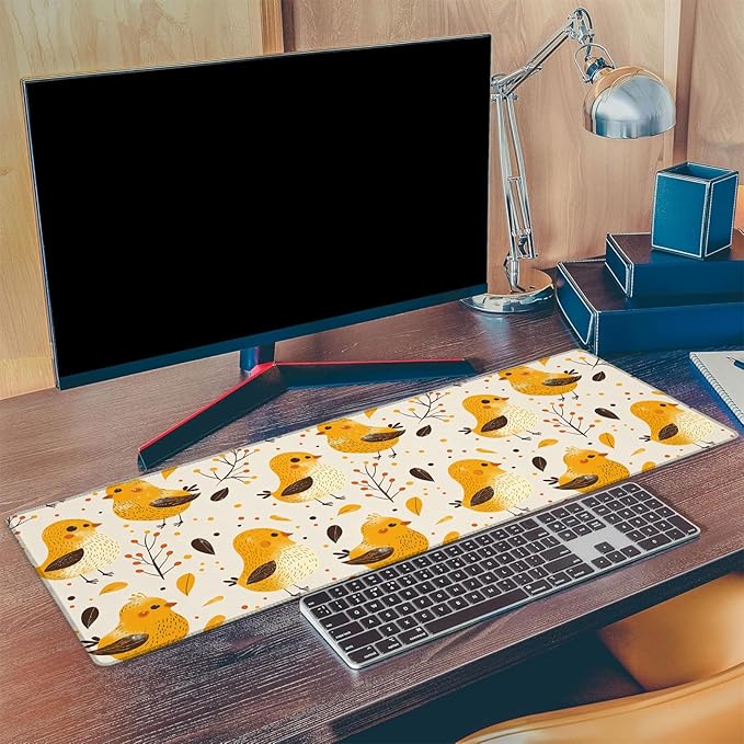 Cute Yellow Chick Gaming Mouse Pad, Extended Chicken Desk Mat Computer Laptop Mousepad, Robust Stitched Edges, 31.5"×11.8" Large Office Keyboard Mouse Pads for Home Desktop Decor