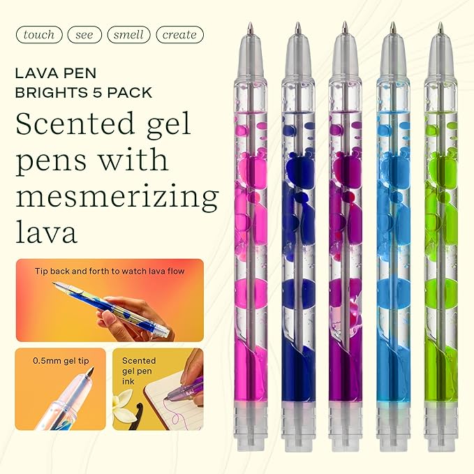 Lifelines Scented Lava Gel Pen Set, 5-Pack (Brights) - 0.5mm Colored Gel Pens Infused with Scented Essential Oil Blends & Mesmerizing Lava - School Supplies for College Kids & Adults