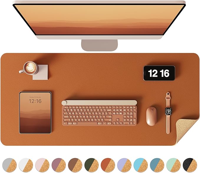 YSAGi Double-Sided Desk Pad, 31.5"x15.7" Leather Desk Mat, Eco Cork Desk Pad Protector,Large Mouse Pad,Waterproof Desk Blotter for Office/Home (Brown/Cork)