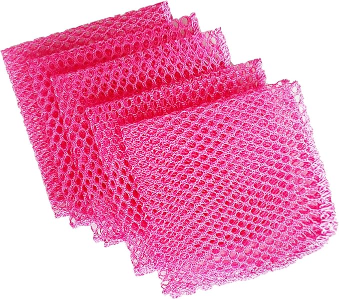 Dish Washing Net Scrubber 5pcs/ Innovative Mesh Cloth, Quick Dry - No More Sponges with Smell / 11.5 by 11.5 inches/Advanced Raw Material-Polypropylene 100% (Pink 5)