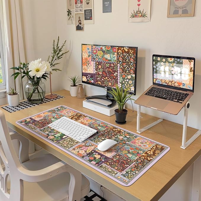 HAOCOO Brown Desk Matt for Desktop, Non-Slip Large Desk Pad Mat with Stitched Edges, Keyboard Mats for Desk, Water-Resistant Large Mouse Pad for Office, Gaming