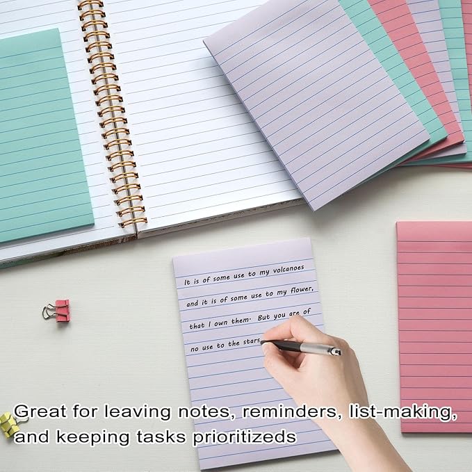9 Pack Lined Sticky Notes 4X6 in Post Sticky Notes with Lines, Large Ruled Post Sticky Colorful Super Sticking Power Memo Pads Strong Adhesive (Orchid Frost, Pink, Blue)