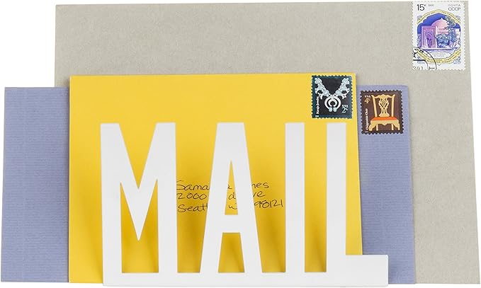 MyGift Modern White Metal Mail Holder Countertop Organizer with Cutout Mail Lettering Design, Office Desktop Envelope and Document Storage Rack