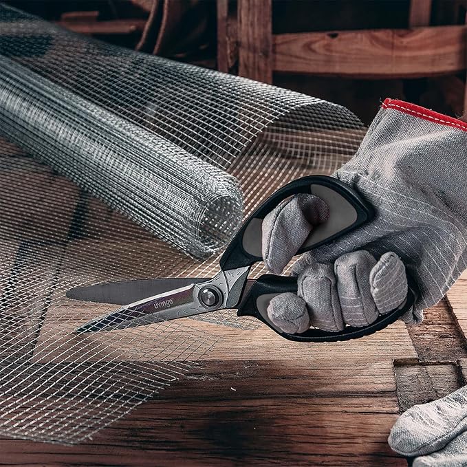 LIVINGO Heavy Duty Industrial Scissors: 10" Utility Stainless Steel Sharp Scissors all Purpose Premium Titanium Coating Forged Shop Shears for Household Pruning, Gardening, Construction, Black & Grey