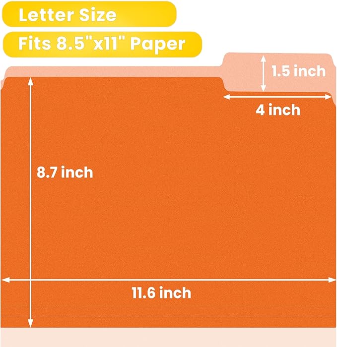 SUNEE File Folders, 150 Pack Manilla Folders 8.5 x 11, Colored File Folders Home Office School Supplies for Documents Files Paper, Orange