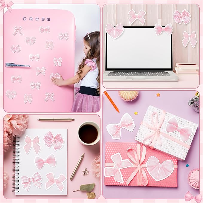 CJiangpo 30Pcs Coquette Pink Bow Sticky Notes Pads, 600 Sheets Self Stick Cartoon Notepad Memo Pads Funny Page Marker Classroom Rewards Bow Themed Party Favors Filler Gifts for Kids