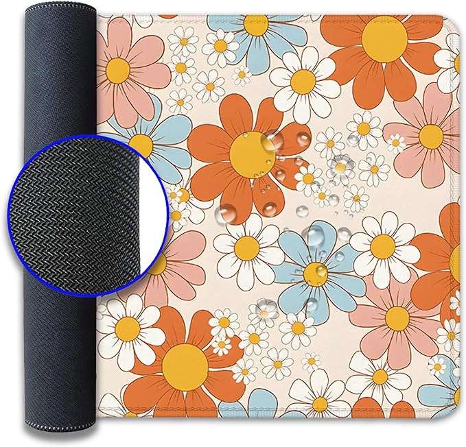 Vintage Floral Daisy Desk Mat, Retro Flower Mouse Mat, Gaming Mouse Pad for Computer, Office, Home Work