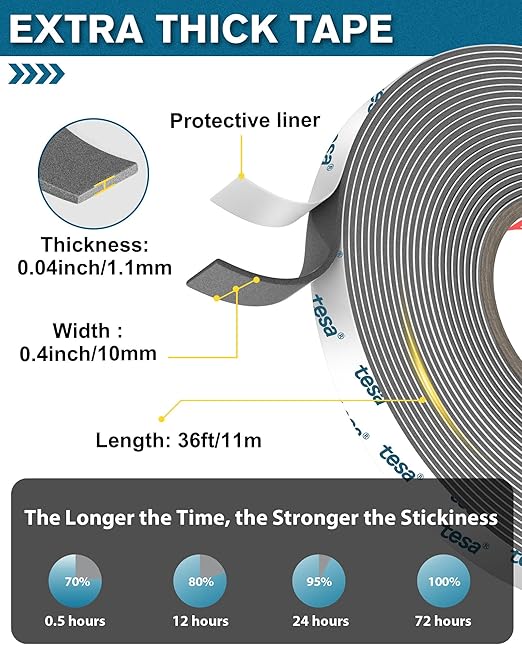 EMITEVER Double Sided Tape Heavy Duty | Strong Foam Mounting Tape for Walls, 0.4in x36ft Waterproof Two Sided Adhesive Tape with High Temp Tape, No Residue Removal for Automotive/Industrial