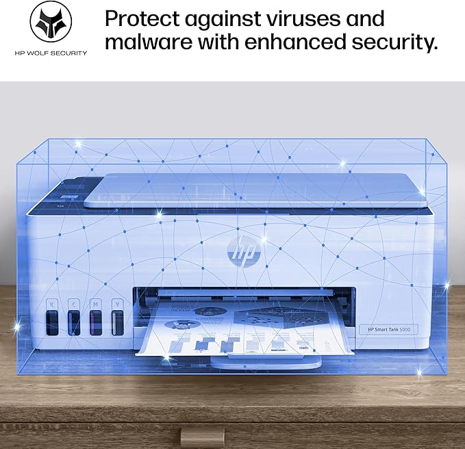 HP Smart Tank 5000 Wireless All-in-One Ink Tank Printer, Scanner, Copier with 2 years of ink included, Best-for-home, Refillable, AI-enabled (5D1B6A)