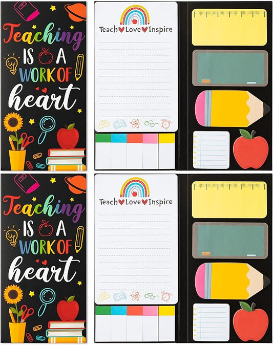 Xqumoi 2 Pcak Teaching is A Work of Heart Sticky Notes Set - Blackboard Pencil Apple Self-Stick Note Pads Teacher Appreciation Gift Writing Memo Pads Page Marker Back to School Office Supplies (Black)