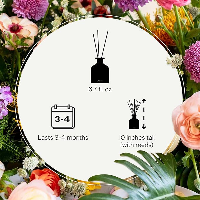 Apotheke Luxury Scented Reed Diffuser for Home, Apricot Red Currant - 6.7 Fl Oz Essential Oil Aromatherapy - 10 Rattan Scent Sticks Room Diffuser - Long-Lasting Fragrance for Bedroom, Home, Bathroom
