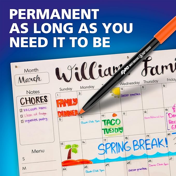 EXPO Wet Erase Markers, Semi-Permanent, Black, Ultra Fine Tip, 12 Count - For Writing on Glass, Whiteboards, Mirrors, Calendar, Labeling, Organizing