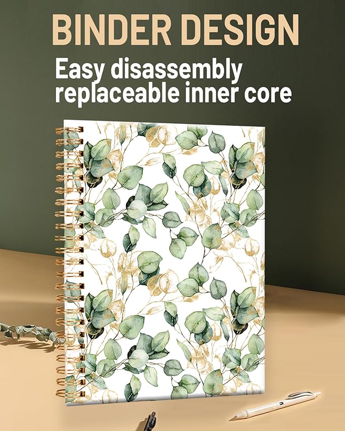 Spiral Journal Notebook for Women,A5 College Ruled Notebooks 6"x 8.4",Gold Eucalyptus Branches 120 Pages Lined Journal with Premium Thick Paper,Perfect for School Office Home Gifts(Watercolor Tropical