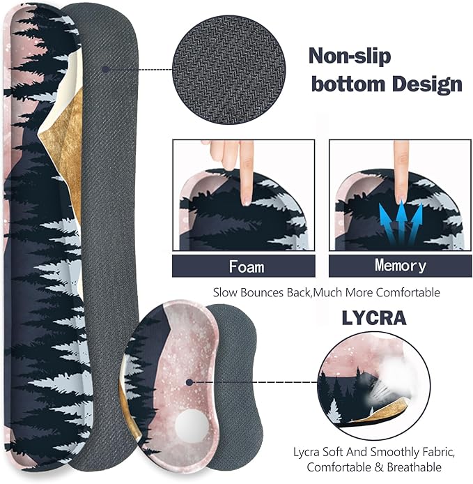 ARTSO Extended Gaming Mouse Pad Set, Keyboard Wrist Rest Support Pad + Wrist Cushion + XXL Large Mouse Pad + Coaster, Stitched Edge, Non-Slip, Memory Foam Desk Mat, Pink Abstract Mountain