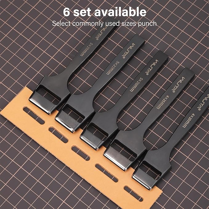 WUTA 4 Pcs Leather Belt Hole Puncher Oval Cutter Strap Watch Band Flat Punches Heavy Duty Oblong Tools for Leathercrafting (3 * 20+3 * 25+4 * 20+4 * 25)