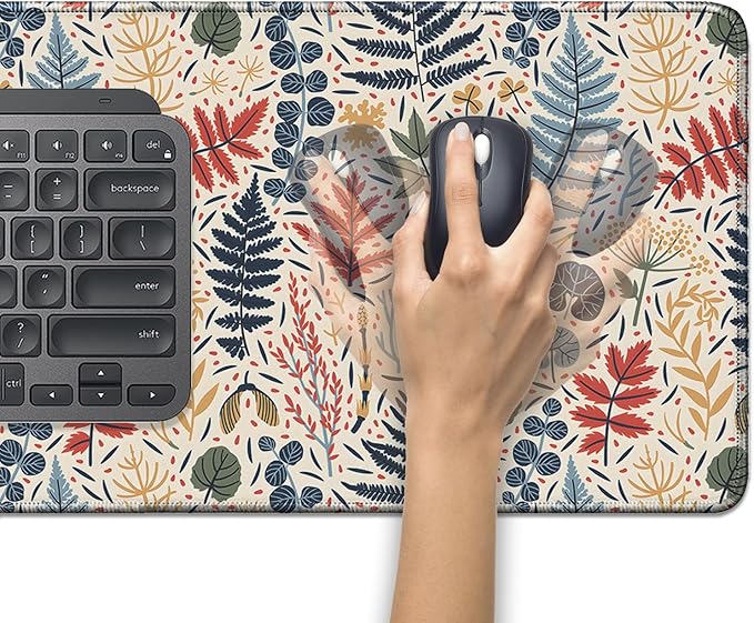 Bohemian Leaves Mouse Pad,Large Vintage Abstract Mousepad Desk Pad with Stitched Edges,Non-Slip Waterproof Rubber Base Mouse Mat for Office Computer Keyboard Laptop Home(27.5x11.8 in)