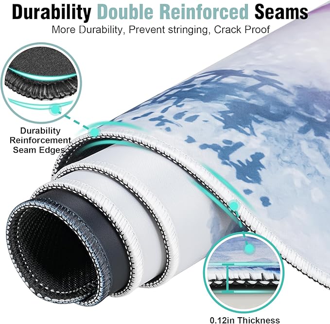 Japanese Death & Life Style Large Mouse Pad, 31.5 X 11.8 Inch Cool Design Full Desk Gaming Mouse Pad Desk Mat, Black White Cherry Blossom & Watercolor Japan Fuji Mountain Painting Mousepad