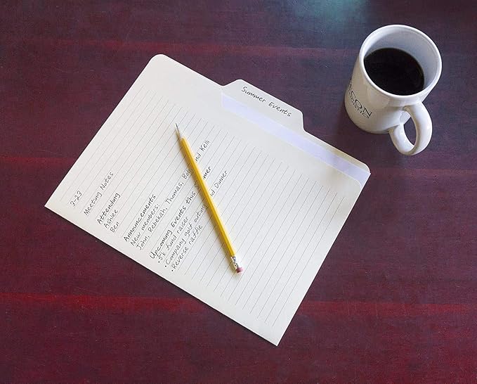 Find It File Folders - Pack of 12 Tabbed, Letter Size, Double-Sided, Ruled Filing Folders for Office, School, Note-Taking and Organization, Back to School Supplies for College Students - Manila