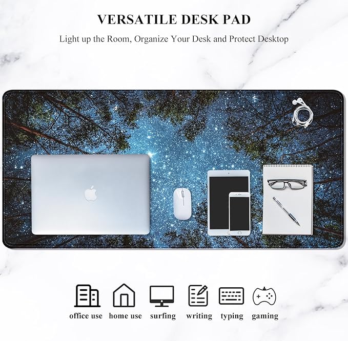 Auhoahsil Large Mouse Pad, XXL Gaming Mousepad, Desk Mat for Desktop, Thick Rubber, Big & Long Size, Stitched Edges, Full Desk Pad for Laptop & Computer, Extended 31.5 x 11.8 in, Silent Night Sky