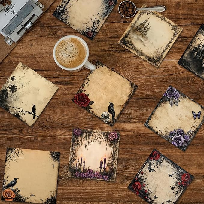 ZCPTZ 9 Pcs Gothic Style Notepads 3" x 3" Self-adhesive Goth Note Pads Memo for Office Work School Home Halloween Decor Supplies- 450 Sheets Reusable Gothic Sticky Notes