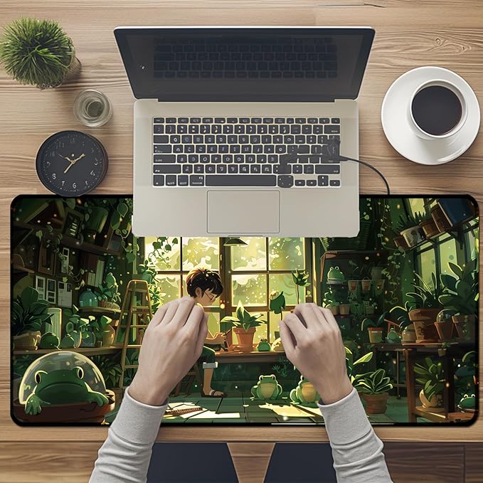 Frog Cute Mousepad 31.5 x 15.7 inch, Large Green Desktop Mat, Waterproof Desk Mat Gaming Mouse Pad, Laptop Pad, Computer Writing Mat for Home Office Desk Decor